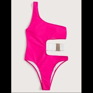One Shoulder Hot Pink Swimsuit